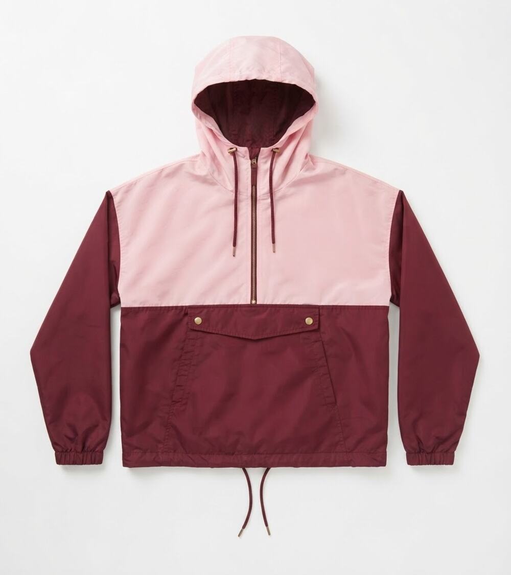 Forever 21 Womens Anorak Jacket M Pink Maroon Colorblock Windbreaker Pullover